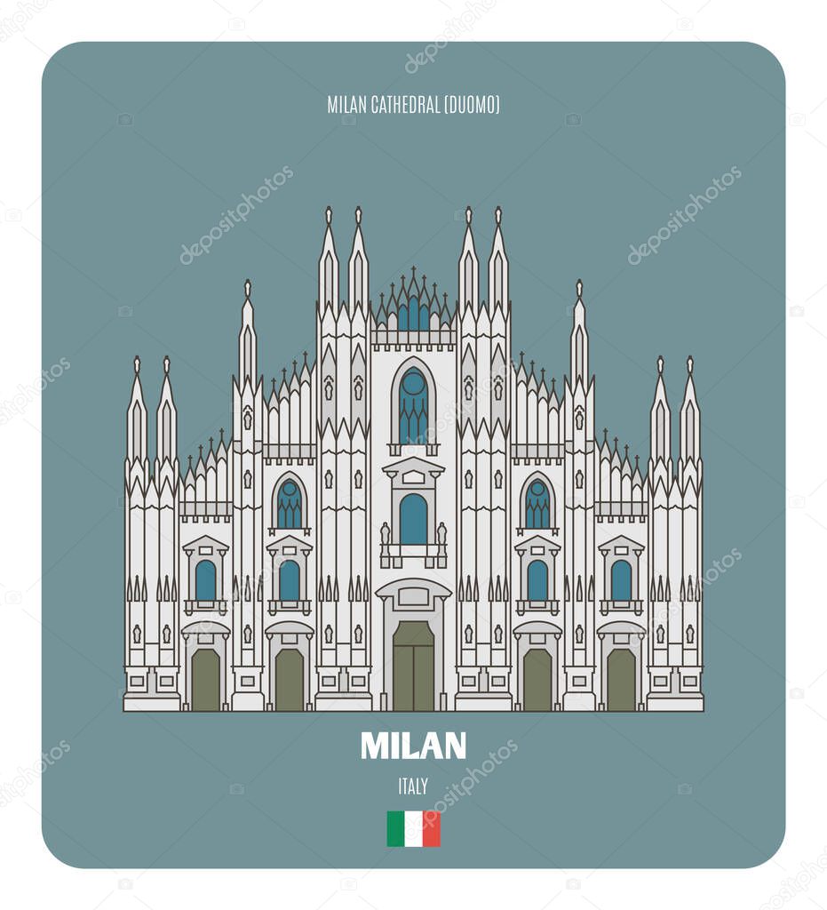 Milan Cathedral, Italy. Architectural symbols of European cities. Colorful vector 