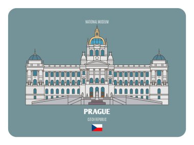 Prag 'daki Ulusal Müze, Çek Cumhuriyeti. Avrupa şehirlerinin mimari sembolleri. Renkli vektör 