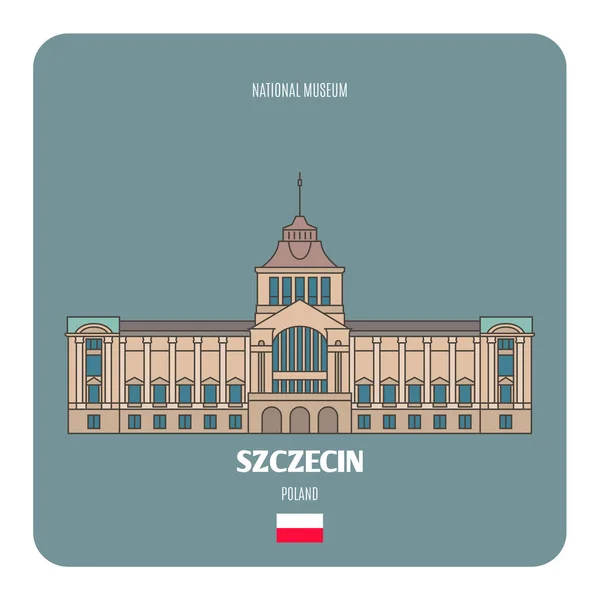 Nemzeti Múzeum Szczecin Lengyelország Európai Városok Építészeti Szimbólumai Színes Vektor — Stock Vector