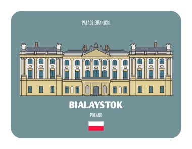 Polonya, Bialystok 'taki Palace Branicki. Avrupa şehirlerinin mimari sembolleri. Renkli vektör 