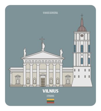 Vilnius Katedrali, Litvanya. Avrupa şehirlerinin mimari sembolleri. Renkli vektör 