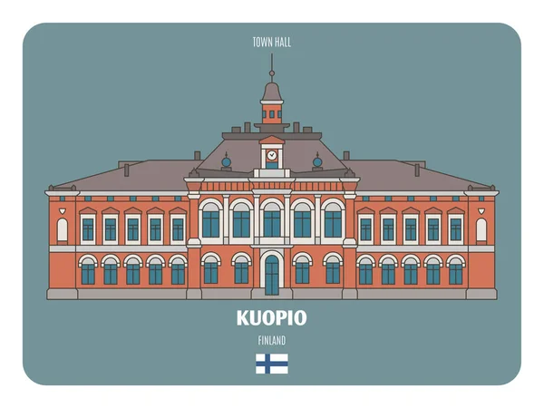 芬兰库皮奥市政厅 欧洲城市的建筑符号 彩色矢量 — 图库矢量图片