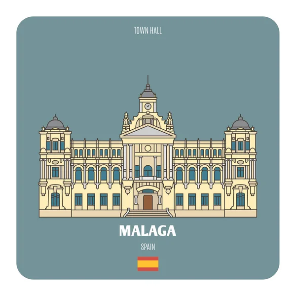 Ayuntamiento Málaga España Símbolos Arquitectónicos Las Ciudades Europeas Colorido Vector — Archivo Imágenes Vectoriales