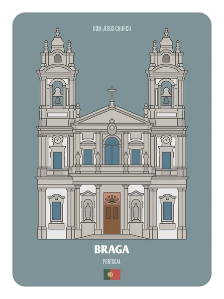 Eglise Bom Jesus Braga Portugal Symboles Architecturaux Des Villes Européennes — Image vectorielle