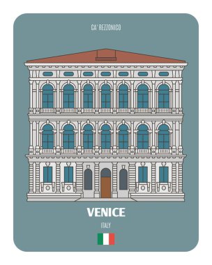 İtalya, Venedik 'teki Rezzonico Sarayı. Avrupa şehirlerinin mimari sembolleri. Renkli vektör 