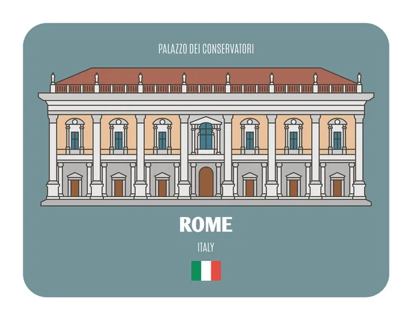 Talya Roma Daki Palazzo Dei Konservatuarı Avrupa Şehirlerinin Mimari Sembolleri — Stok Vektör