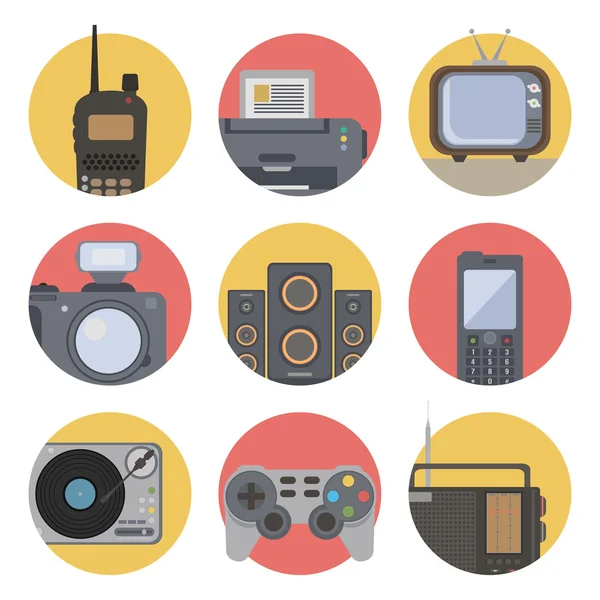 Tecnología de medios iconos planos — Vector de stock