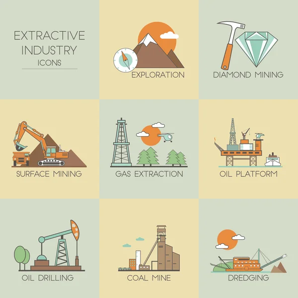 Těžební průmysl ikony — Stockový vektor