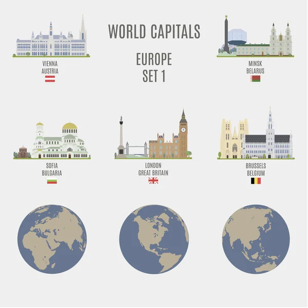 Capitais Mundial.Lugares famosos — Vetor de Stock