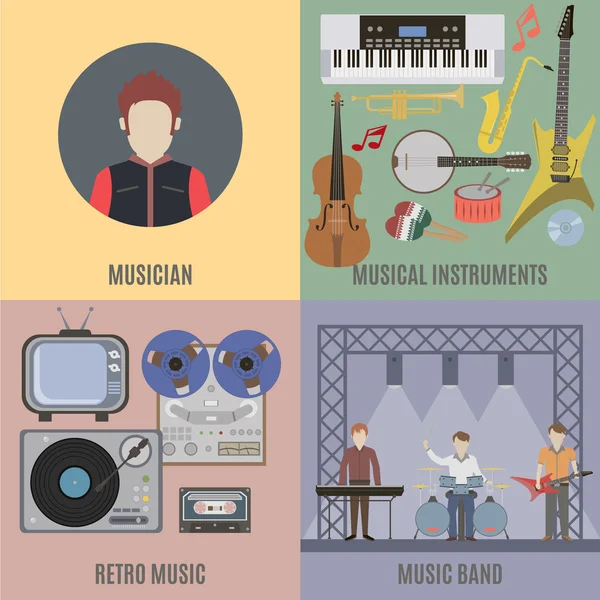 Music band and musical instruments — Stock Vector