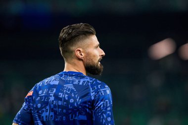 Krasnodar, Rusya - 28 Ekim 2020: Chelsea FC 'den Olivier Giroud UEFA Şampiyonlar Ligi E Grubu FC Krasnodar ve Chelsea FC arasında oynanan karşılaşmadan önce