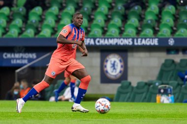 Krasnodar, Rusya - 28 Ekim 2020: Chelsea FC 'den Kurt Zouma, FC Krasnodar ve Chelsea FC arasında oynanan UEFA Şampiyonlar Ligi E Grubu karşılaşmasında görev aldı.