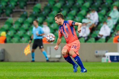 Krasnodar, Rusya - 28 Ekim 2020: Chelsea FC takımından Cesar Azpilicueta, UEFA Şampiyonlar Ligi grubu E ile FC Krasnodar ve Chelsea FC arasında oynanan karşılaşmada görev aldı.