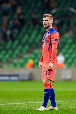Krasnodar, Rusya - 28 Ekim 2020: FC Krasnodar ve Chelsea FC arasında oynanan UEFA Şampiyonlar Ligi E Grubu karşılaşmasında Chelsea FC 'den Timo Werner