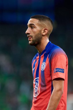 Krasnodar, Rusya - 28 Ekim 2020: Chelsea FC 'den Hakim Ziyech UEFA Şampiyonlar Ligi E Grubu FC Krasnodar ve Chelsea FC arasında oynanan karşılaşma sırasında
