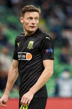 Krasnodar, Rusya - 28 Ekim 2020: FC Krasnodar 'dan Evgeni Chernov UEFA Şampiyonlar Ligi grubu E ile FC Krasnodar ve Chelsea FC arasında oynanan karşılaşma sırasında