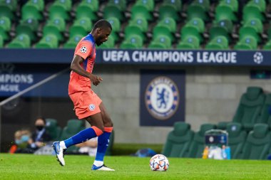 Krasnodar, Rusya - 28 Ekim 2020: Chelsea FC takımından Antonio Rudiger, FC Krasnodar ve Chelsea FC arasında oynanan UEFA Şampiyonlar Ligi E Grubu karşılaşmasında görev aldı.