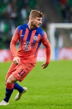 Krasnodar, Rusya - 28 Ekim 2020: Chelsea FC takımından Timo Werner, FC Krasnodar ve Chelsea FC arasında oynanan UEFA Şampiyonlar Ligi E Grubu karşılaşmasında görev aldı.