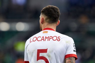 Krasnodar, Rusya - NOVEMBER 24, 2020: Sevilla FC takımından Lucas Ocampos UEFA Şampiyonlar Ligi E grubu FC Krasnodar ve Sevilla FC arasında oynanan karşılaşma sırasında