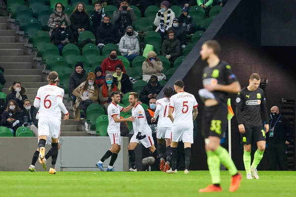 Krasnodar Rússia Novembro 2020 Ivan Rakitic Sevilla Celebra Seu Gol — Fotografia de Stock