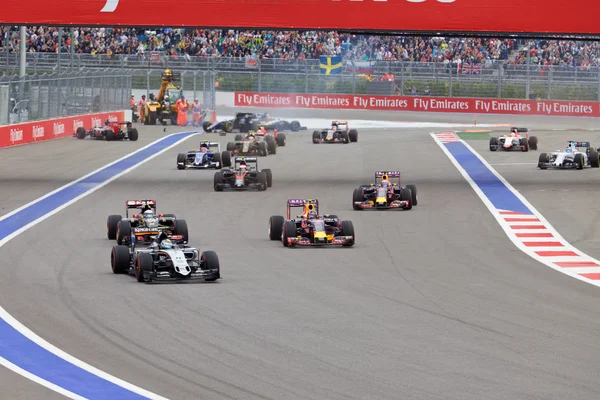 Nico Hulkenberg Sahara Force India and Marcus Ericsson Sauber crash at the start of the race.