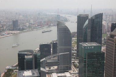 Shanghai gökdelenlerin havadan görünümü