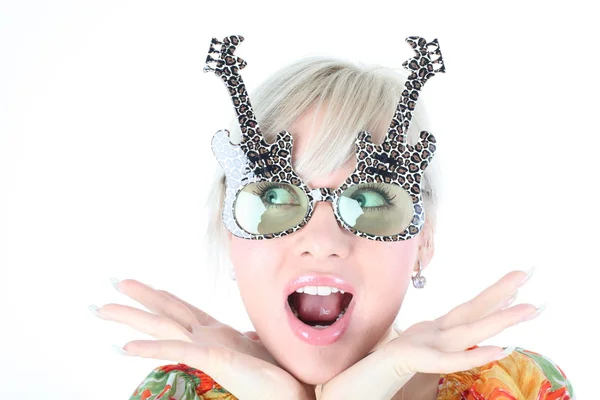 Girl with funny glasses — Stock Photo, Image