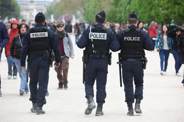 French police control  street