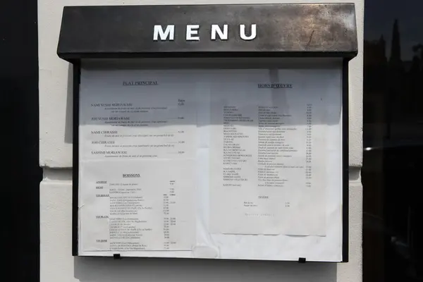 Restaurant menu outside in Paris, France — Stock Photo, Image