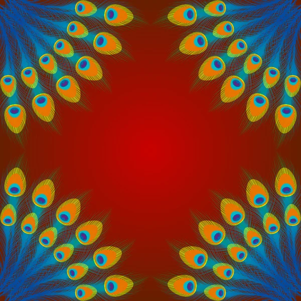 Vector plumas de pavo real sobre fondo rojo . — Archivo Imágenes Vectoriales
