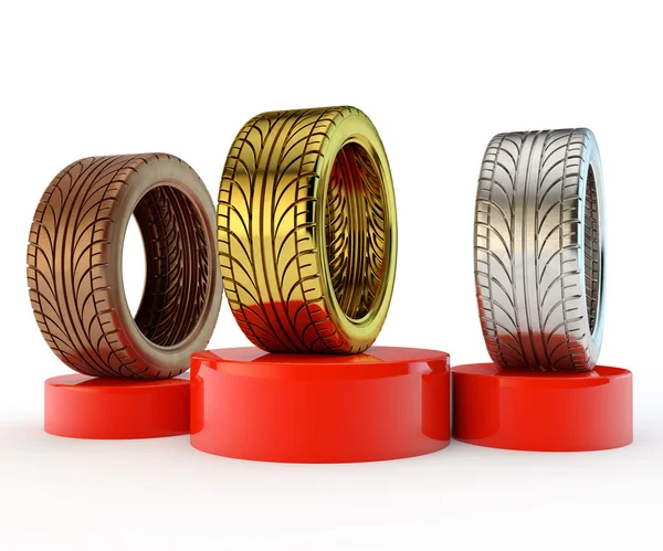 Podium with car tyres — Stock Photo, Image