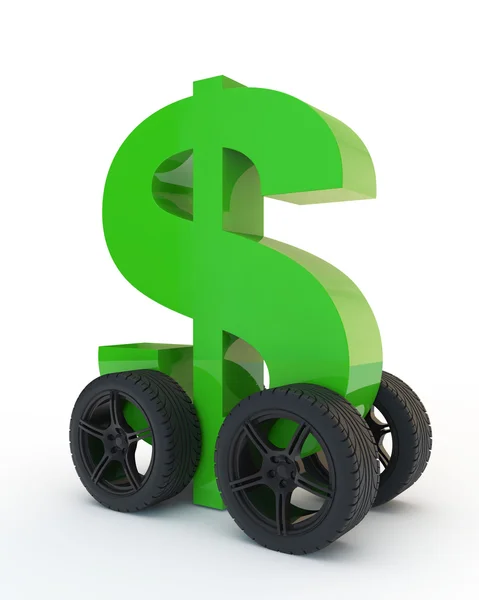 Dollar sign on wheels — Stock Photo, Image