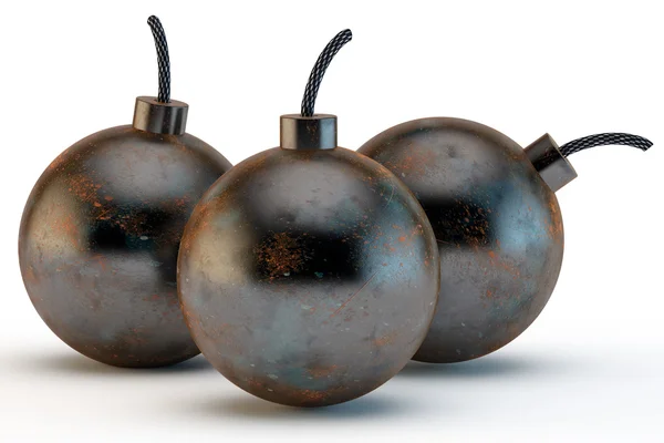 Three ancient round bombs — Stock Photo, Image