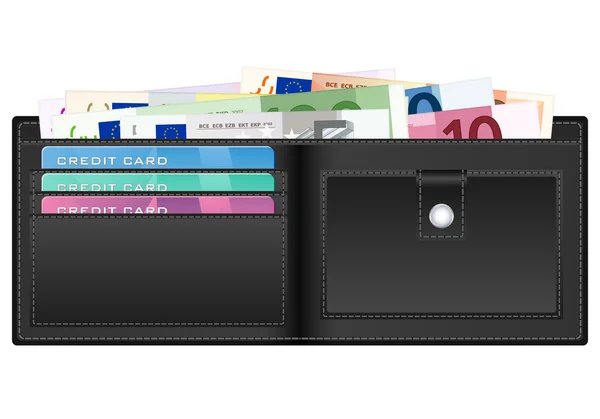 Brieftasche mit Euro-Banknoten — Stockvektor