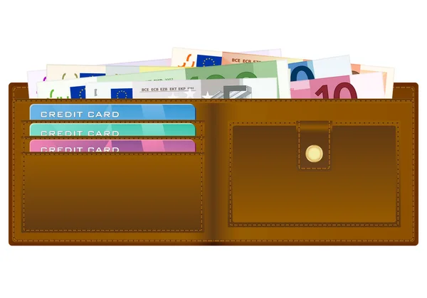Brieftasche mit Euro-Banknoten — Stockvektor
