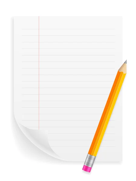 Notebook sheet and pencil — Stock Vector