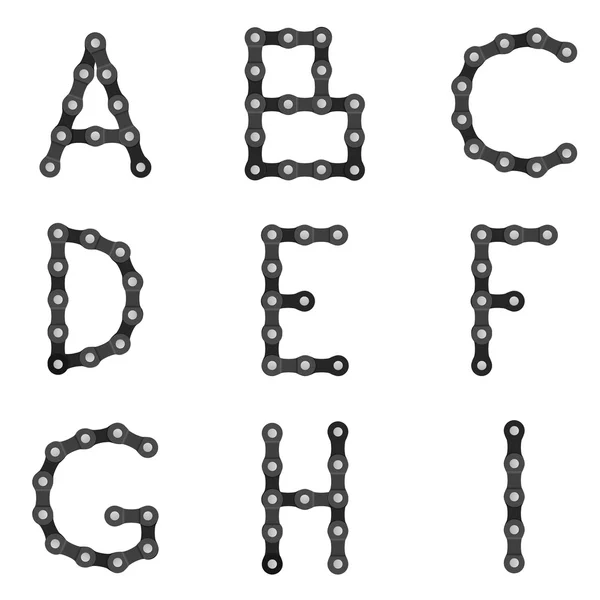 Алфавіт велосипедного ланцюга від A до I — стоковий вектор