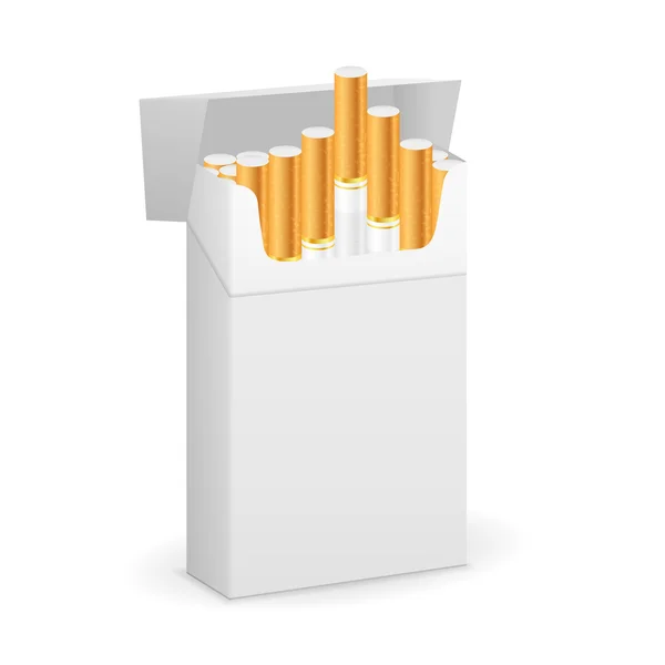 Caja con cigarrillo en blanco — Vector de stock