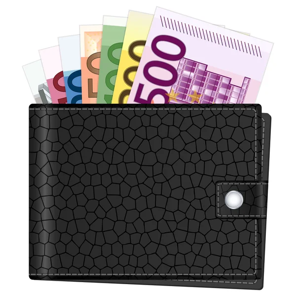 Portefeuille en Euro-bankbiljetten — Stockvector