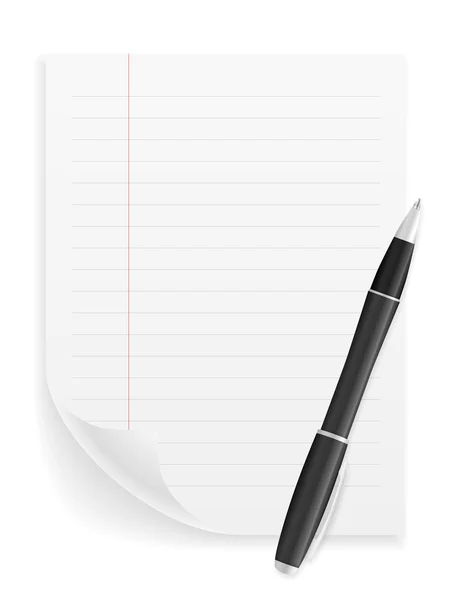 Feuille de carnet et stylo bille — Image vectorielle
