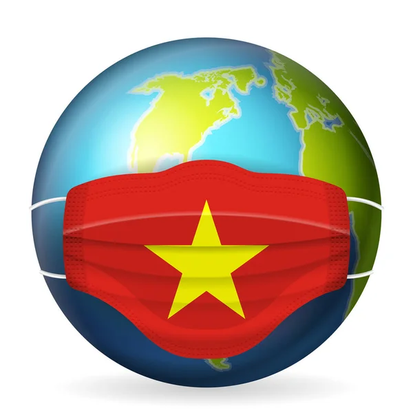 Världen Över Med Medicinsk Mask Vietnam Flagga Vit Bakgrund Vektorillustration — Stock vektor