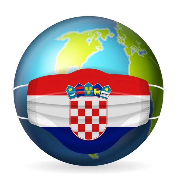 World Globe Medical Mask Croatia Flag White Background Vector Illustration — Stock Vector