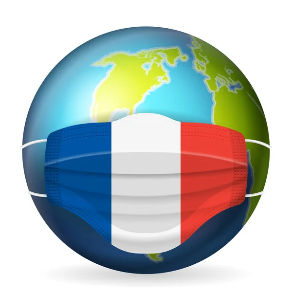 World Globe Medical Mask France Flag White Background Vector Illustration — Stock Vector