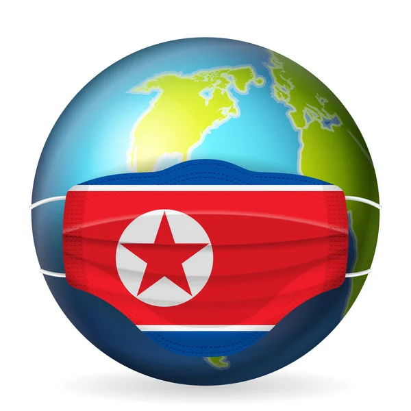 Globo Mundial Com Máscara Médica Bandeira Coreia Norte Sobre Fundo — Vetor de Stock