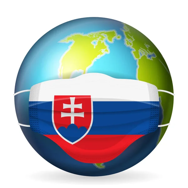 Globe Mondial Avec Masque Médical Drapeau Slovaquie Sur Fond Blanc — Image vectorielle