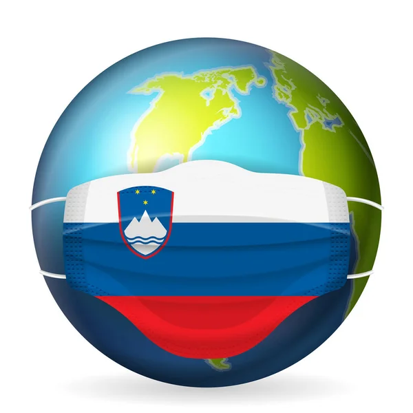 Globo Mundial Com Máscara Médica Bandeira Eslovénia Sobre Fundo Branco —  Vetores de Stock