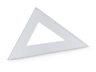 Beyaz arka planda üçgen cetvel. 3d illüstrasyon.