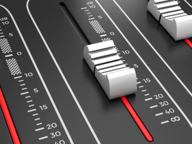 DJ ses karıştırma konsolu kaydırıcılarla. 3d illüstrasyon.