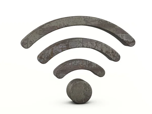 Simbol Wifi Logam Berkarat Pada Latar Belakang Putih Ilustrasi — Stok Foto