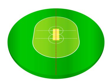 Beyaz arka planda kriket sahası. Vektör illüstrasyonu.